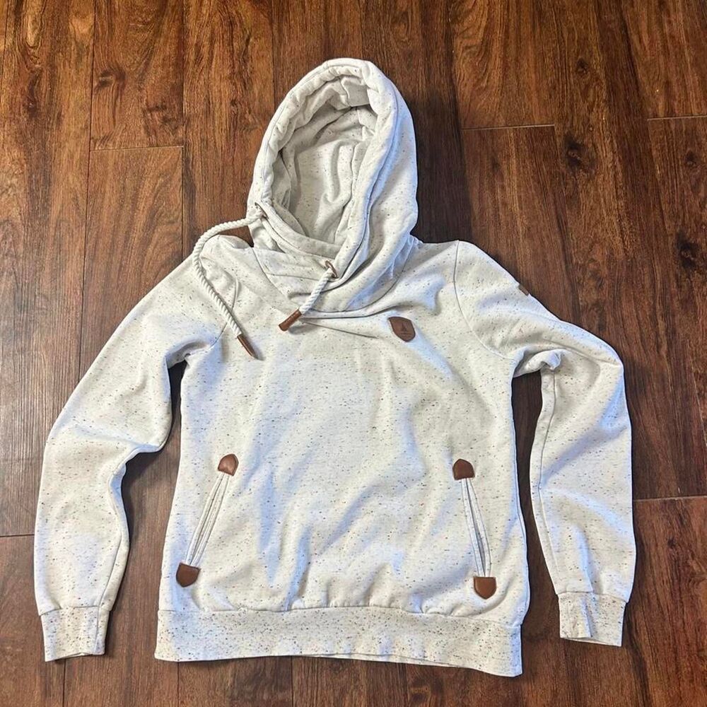 Women’s L Wanakome Pullover Hoodie Speckled Cowl Neck Leather Accent Canada
